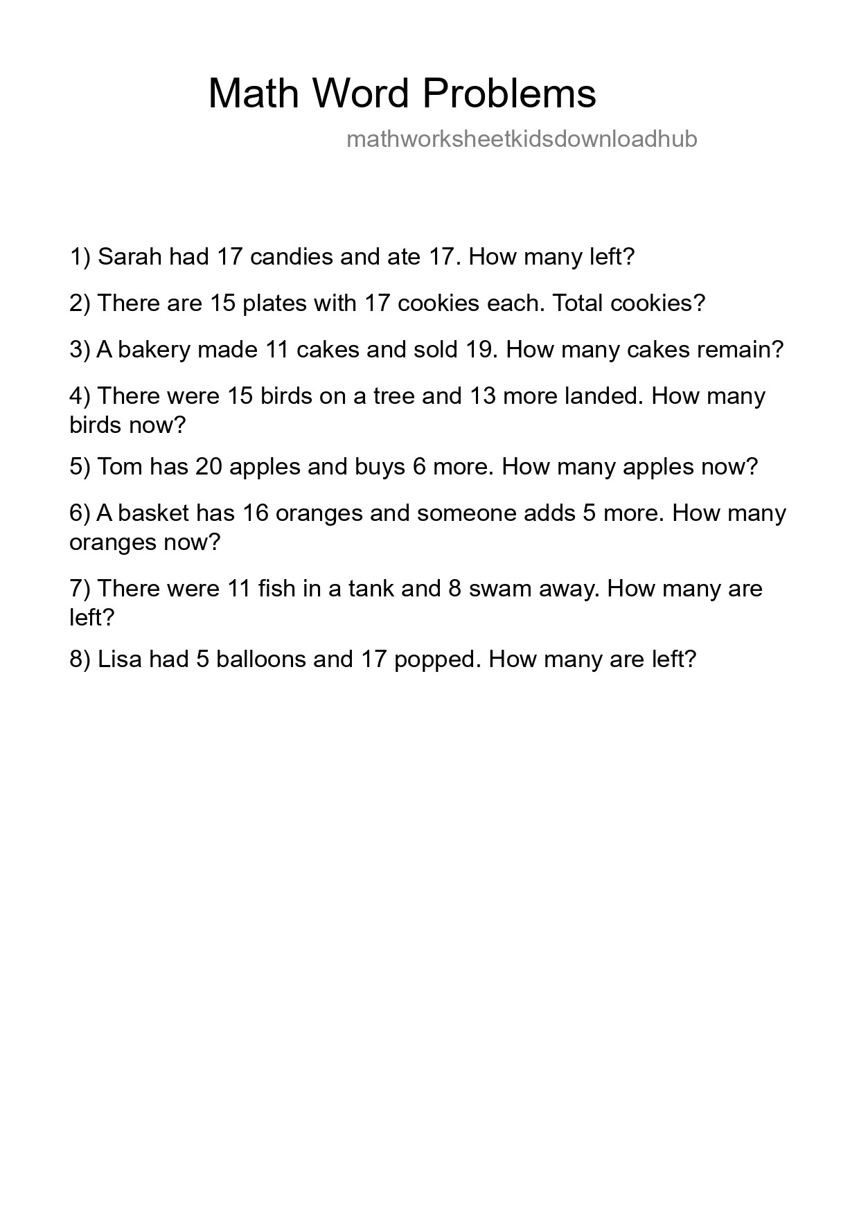 Math Word Problem Worksheet