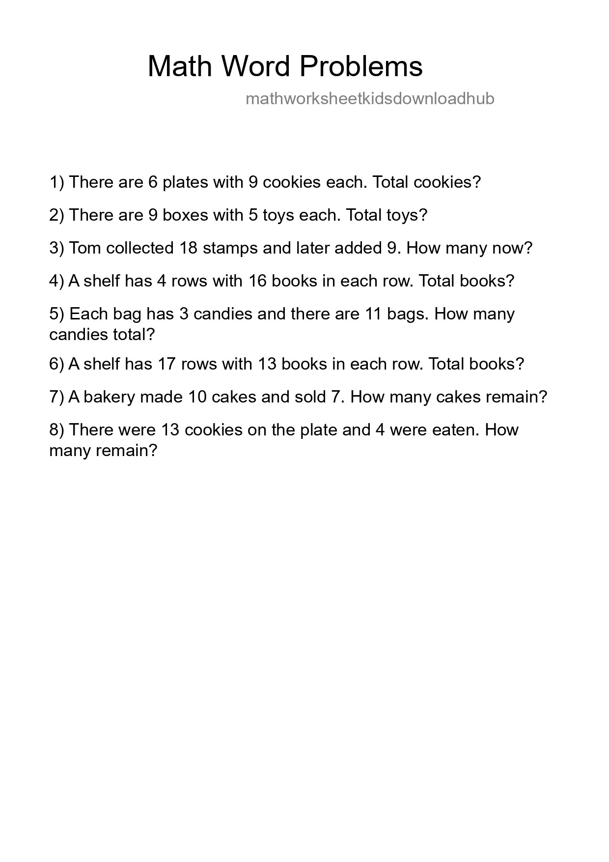 Math Word Problem Worksheet