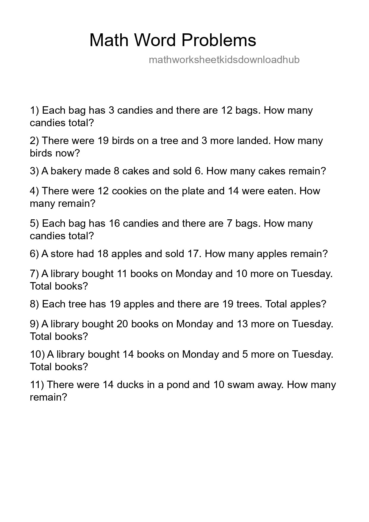 Math Word Problem Worksheet