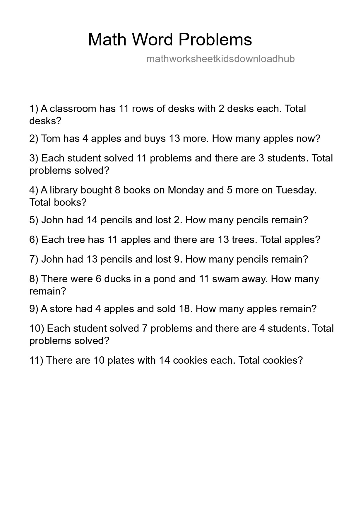 Math Word Problem Worksheet
