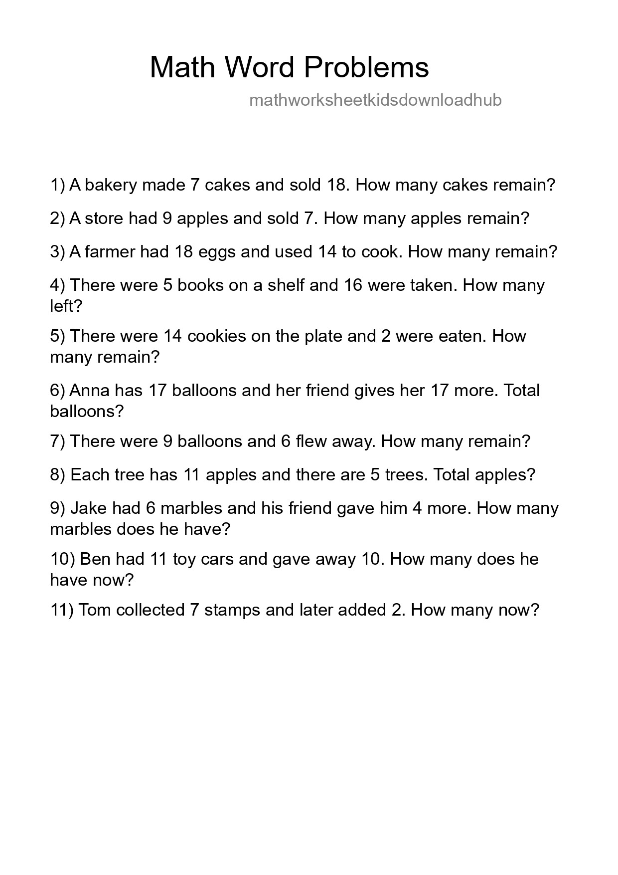 Math Word Problem Worksheet