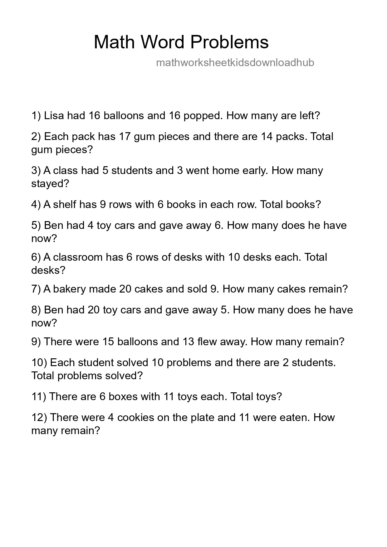 Math Word Problem Worksheet