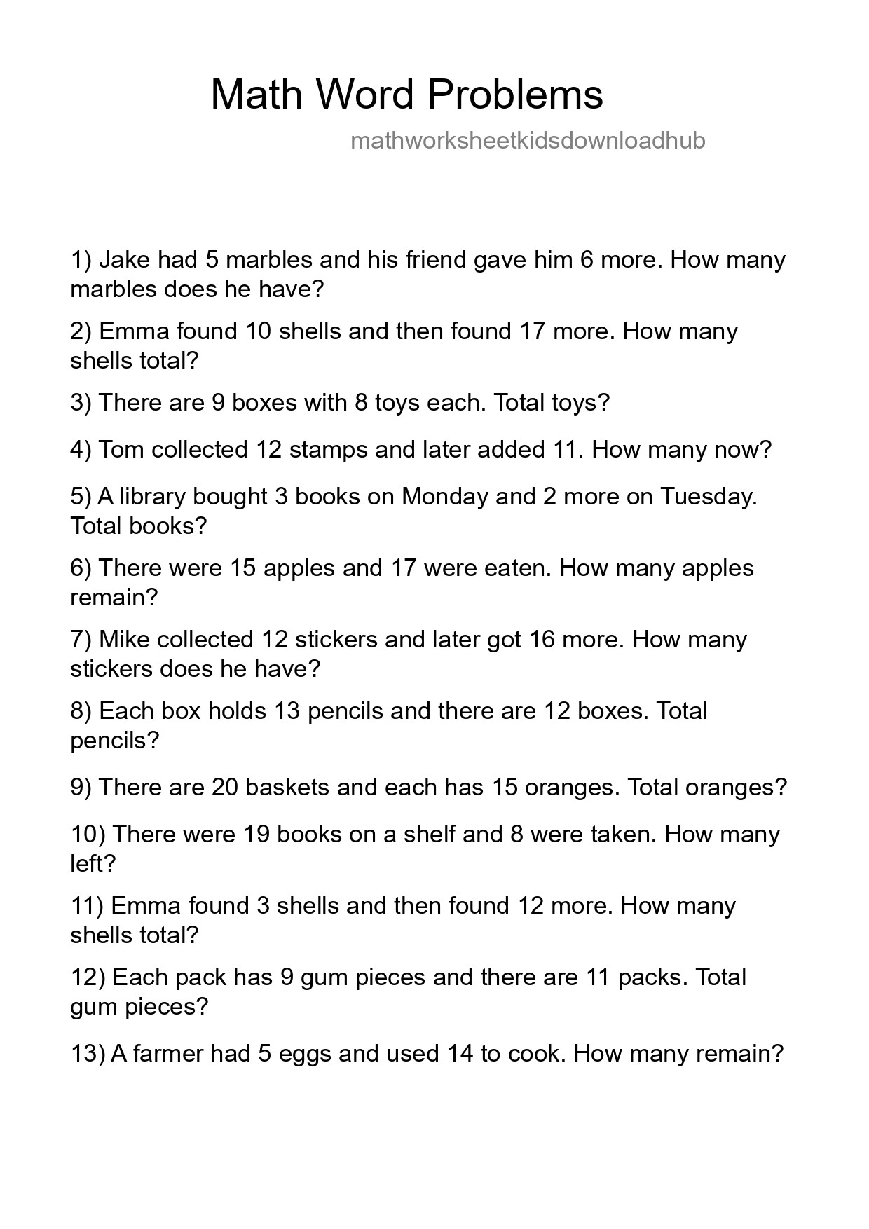 Math Word Problem Worksheet