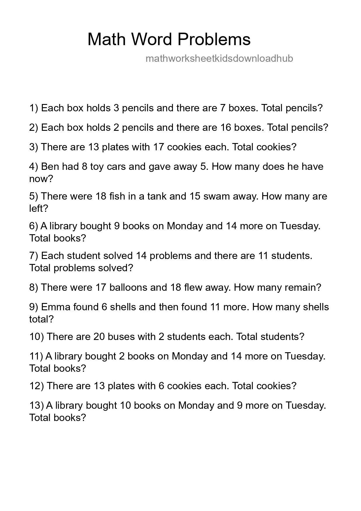 Math Word Problem Worksheet