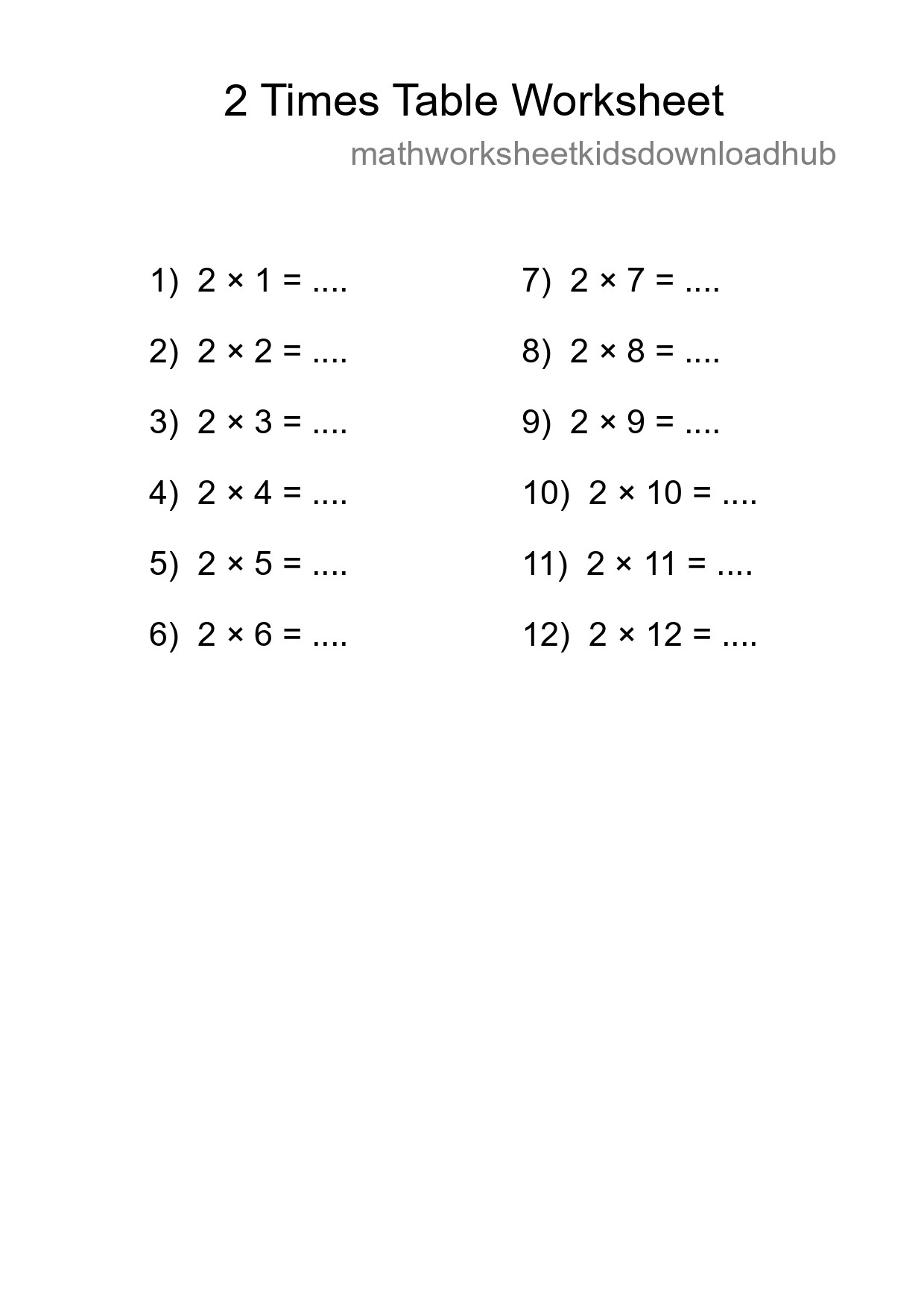 Printable 2 Times Table Worksheet For Grade 2 - Part 174