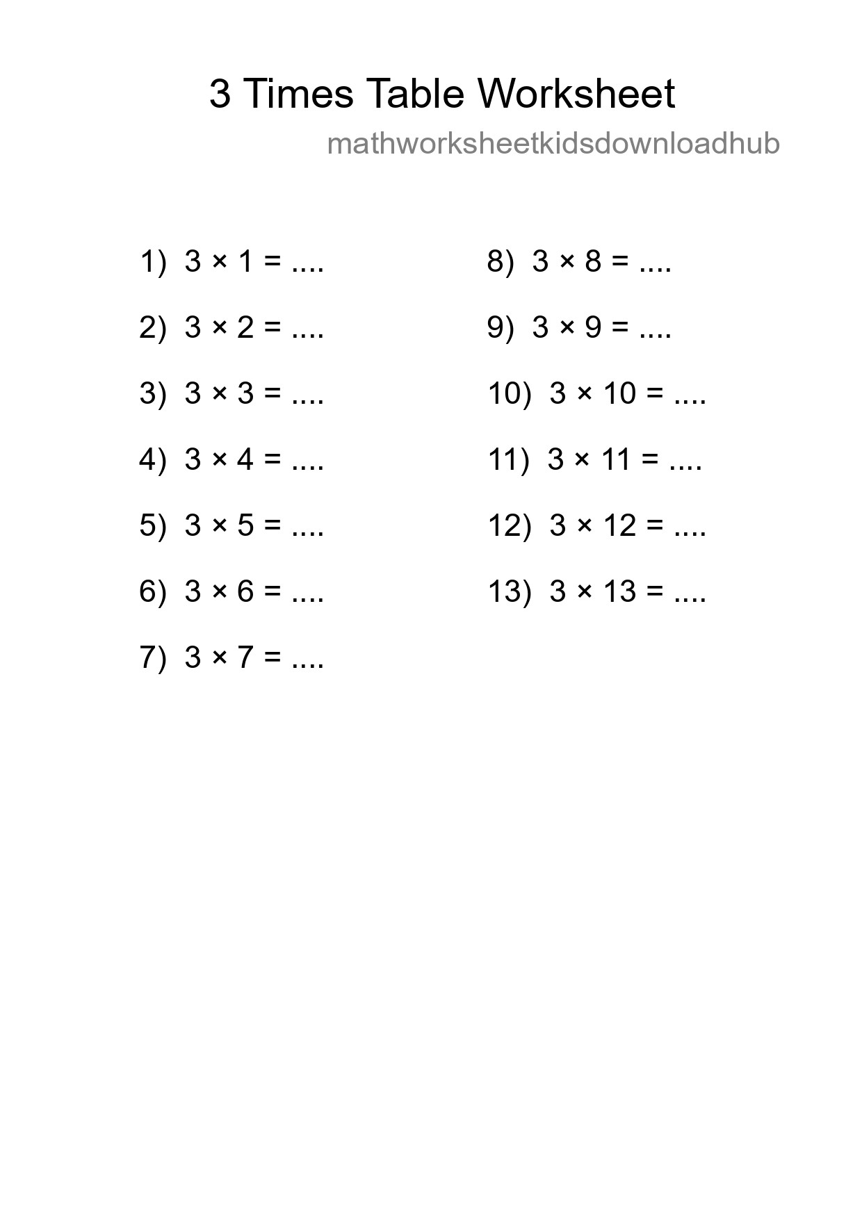 Printable 3 Times Table Worksheet For Grade 2 - Part 207