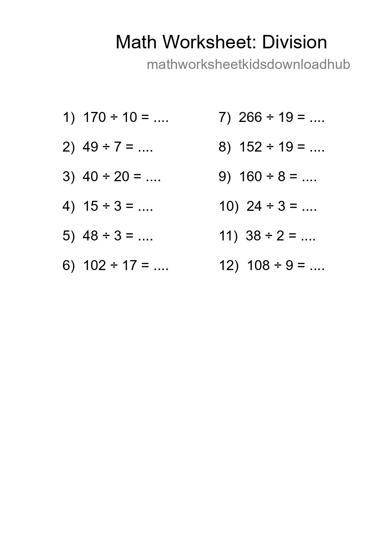Printable Free 12 Division Math Worksheet For Grade 2 - Part 114