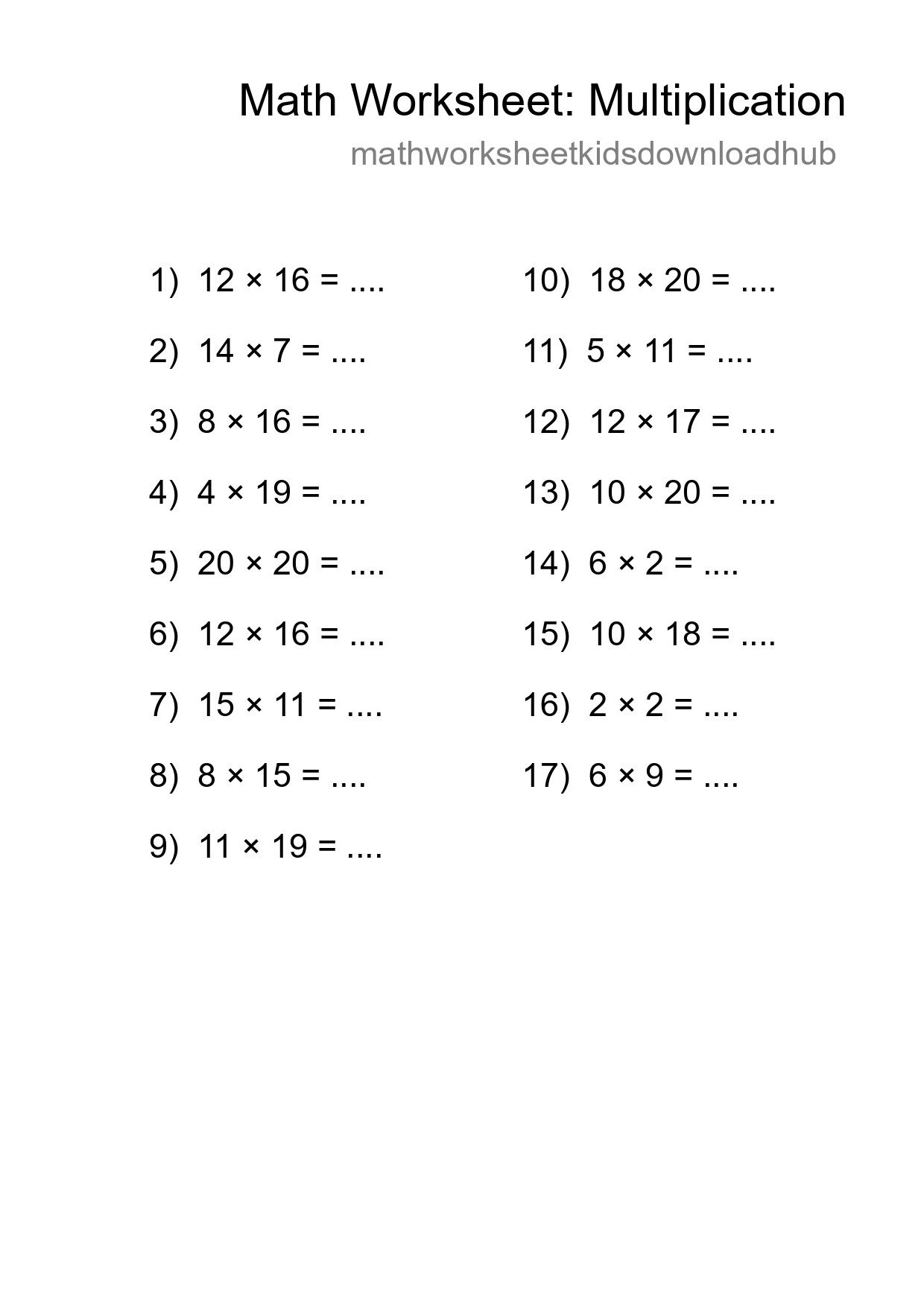 Printable Free 17 Multiplication Math Worksheet For Grade 2 - Part 73