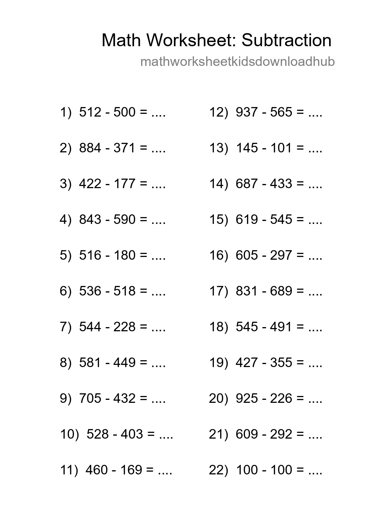 Printable Free 22 Subtraction Math Worksheet For Grade 5 - Part 107