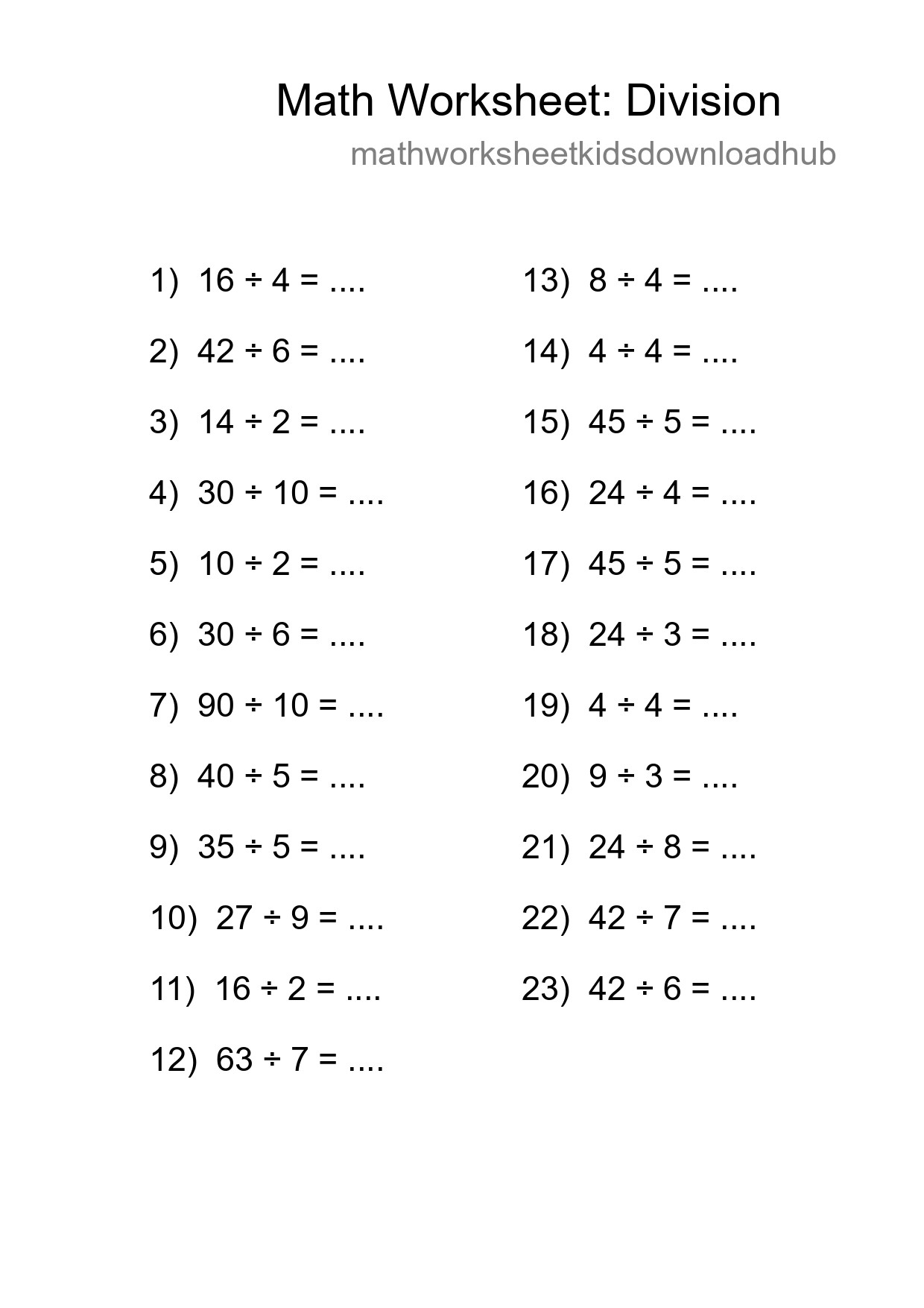 Printable Free 23 Division Math Worksheet For Grade 1 - Part 92