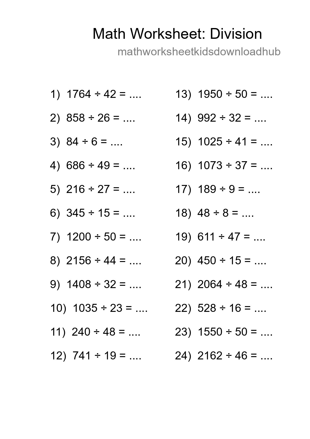 Printable Free 24 Division Math Worksheet For Grade 2 - Part 169