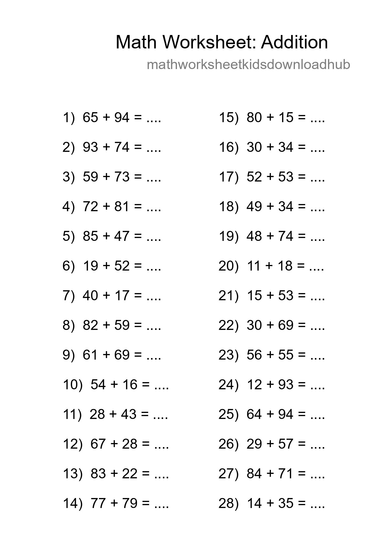 Printable Free 28 Addition Math Worksheet For Grade 3 - Part 243